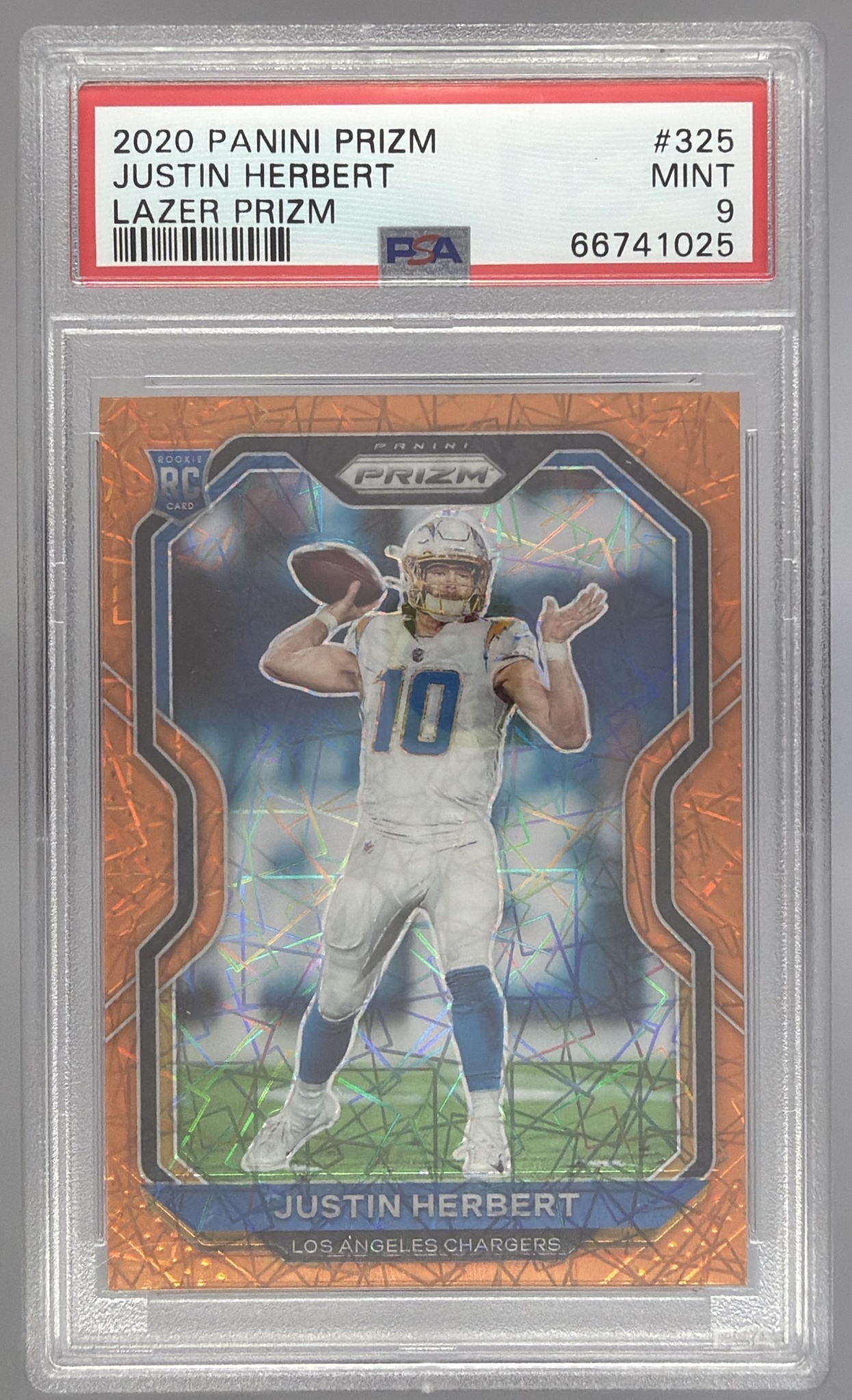 Card image for 2020 Panini Football Prizm Justin Herbert Silver #325 RC Los Angeles Chargers