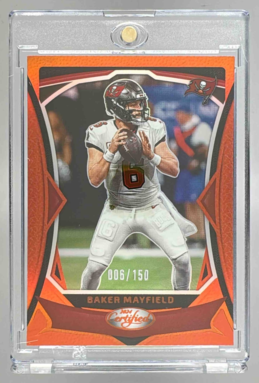 Card image for 2024 Panini Certified Baker Mayfield Orange Mirror /150 #11 Buccaneers
