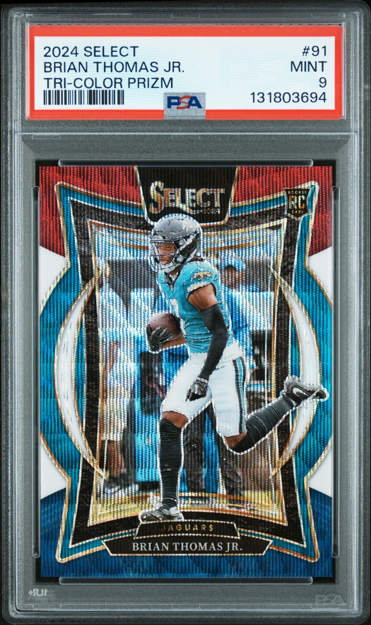 Card image for 2024 Panini Select Brian Thomas Jr. Concourse Tri-Color Prizm /299 #91 RC Jaguars