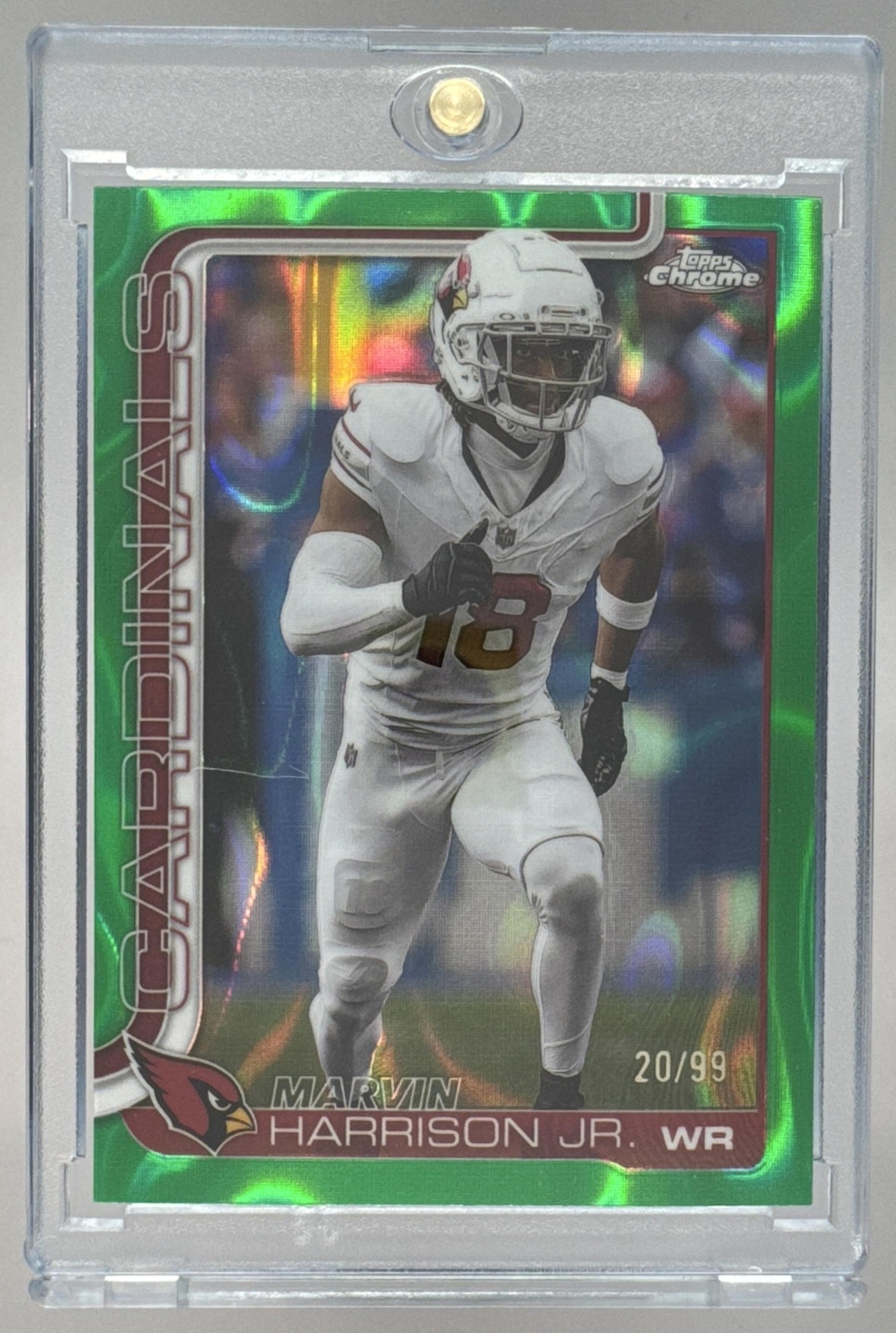Card image for 2025 Topps Chrome Marvin Harrison Jr. Green Wave Refractor /99 #1 Cardinals