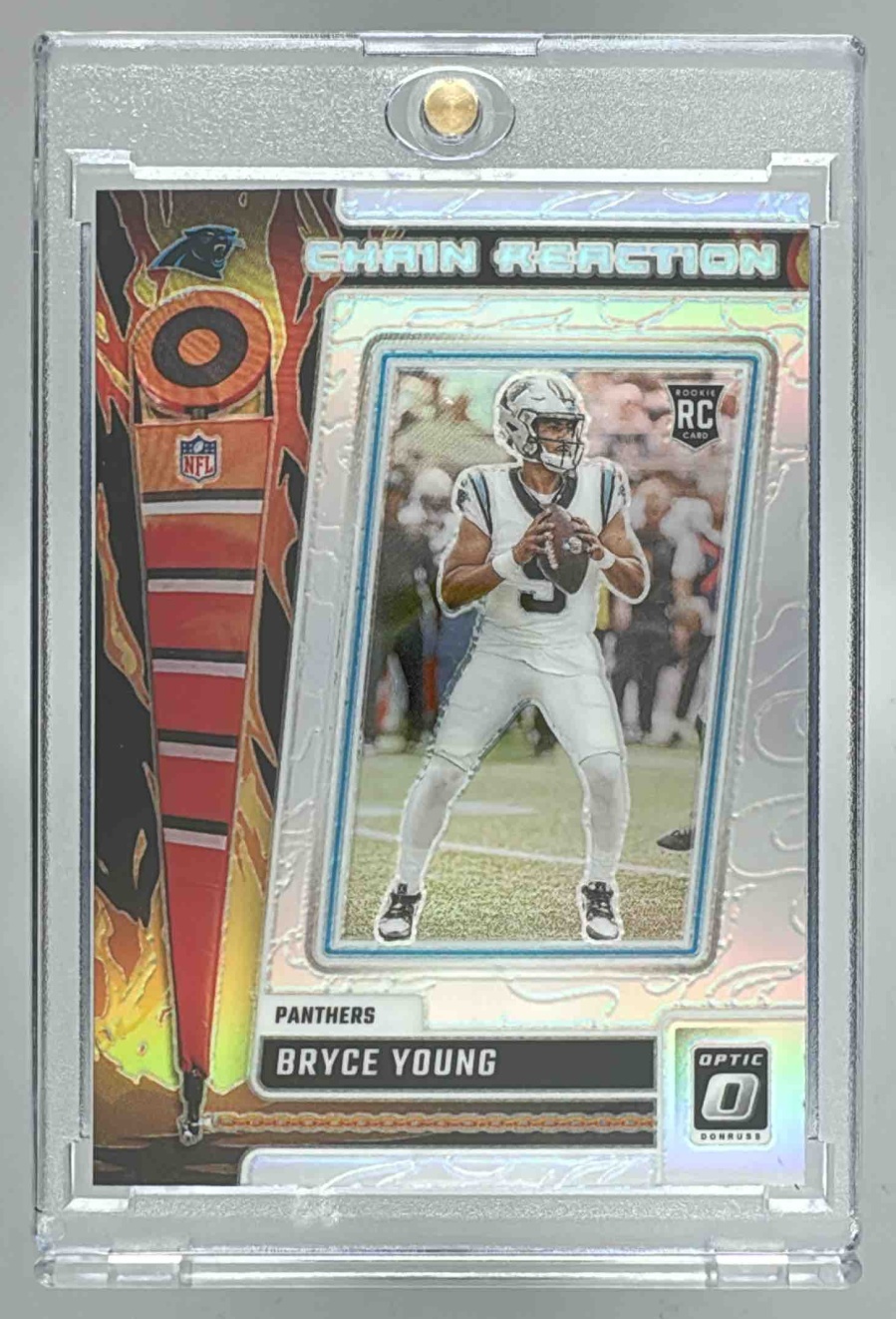 Card image for 2023 Panini Donruss Optic Bryce Young Chain Reaction Holo Prizm #CR-BY RC Panthers