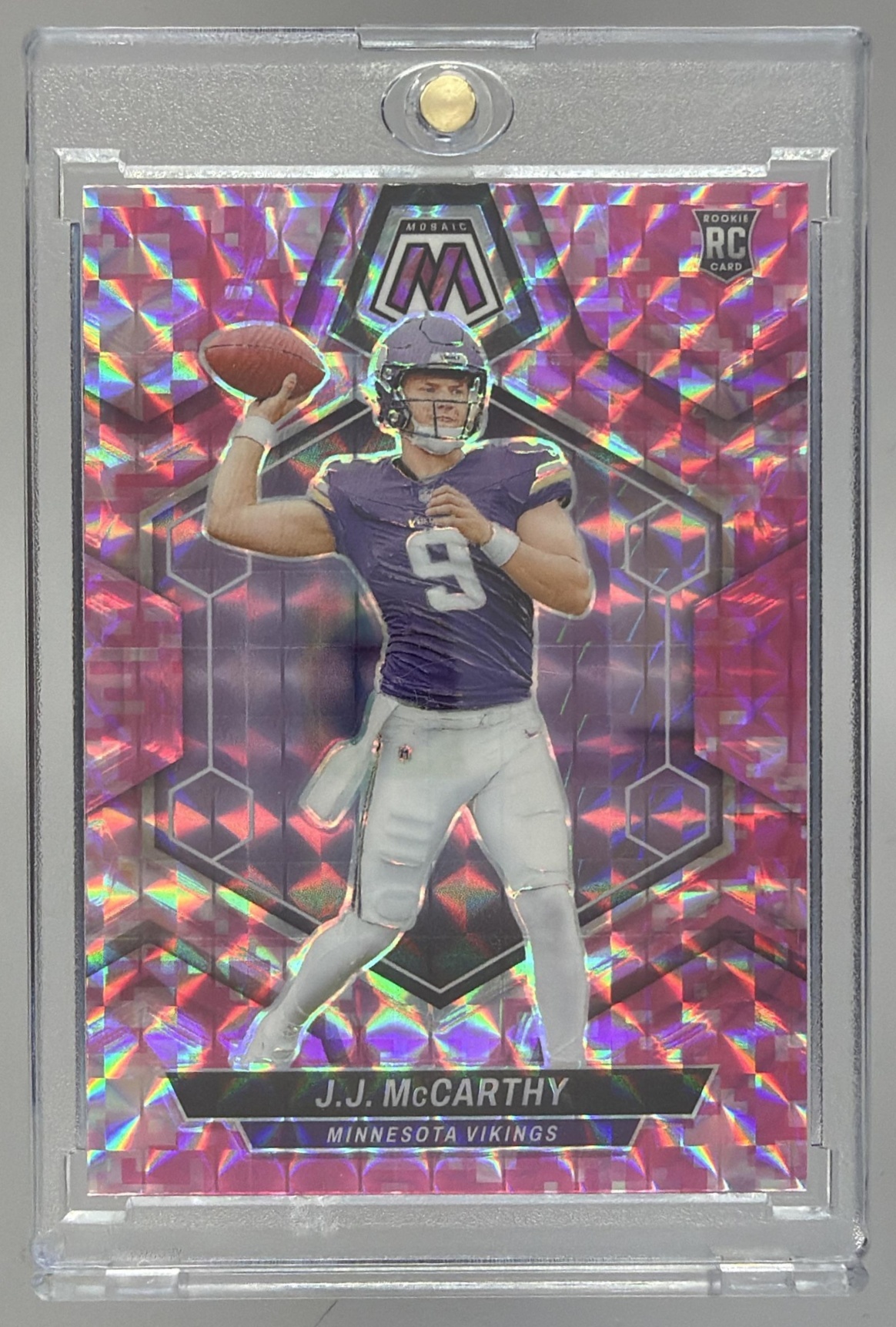 Card image for 2024 Panini Football Mosaic J.J. McCarthy Silver Prizm #310 RC Minnesota Vikings