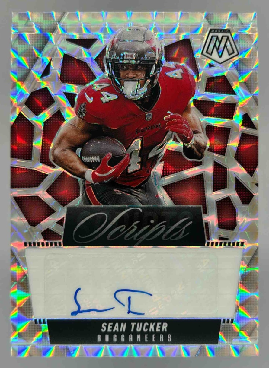 Card image for 2025 Panini Mosaic Sean Tucker Scripts #SCR-STR Auto Buccaneers