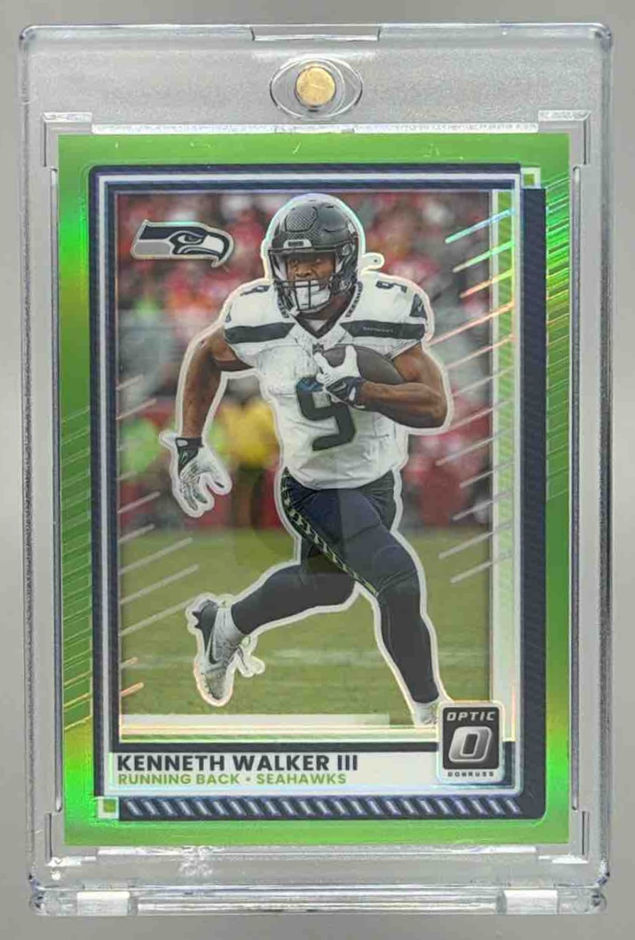 Card image for 2025 Panini Donruss Optic Kenneth Walker III Lime Green Prizm /50 #133 Seahawks