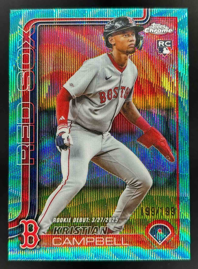 Card image for 2025 Topps Chrome Update Kristian Campbell Aqua Wave Refractor /199 RC
