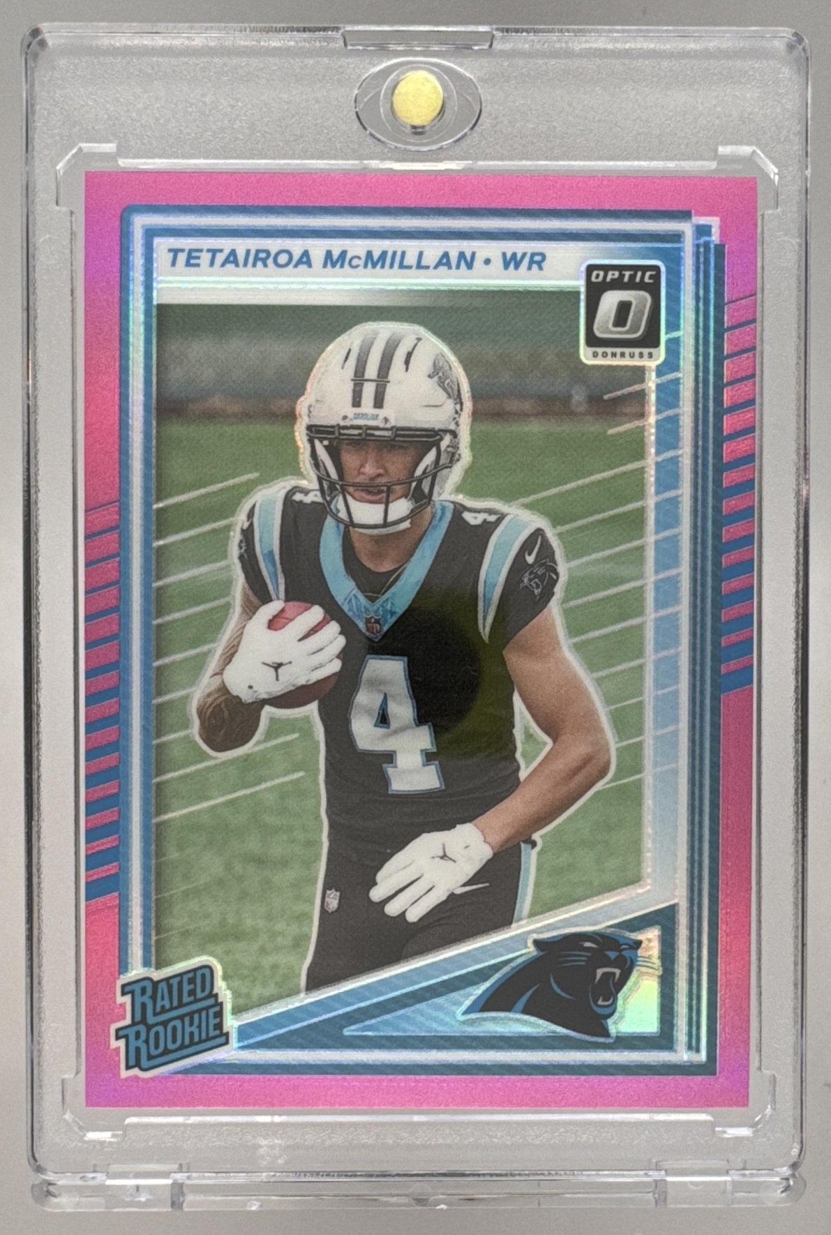 Card image for 2025 Panini Donruss Tetairoa McMillan Optic Rated Rookie Preview Pink #314 RC Panthers