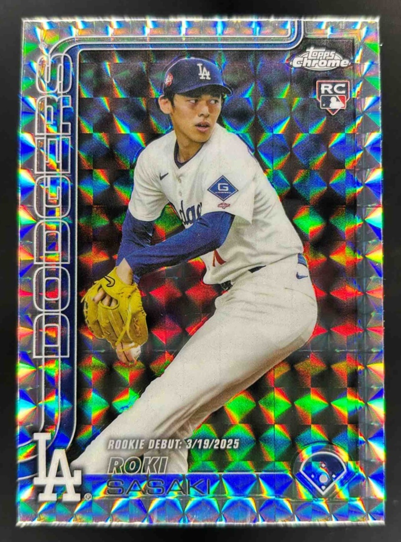 Card image for 2025 Topps Chrome Update Roki Sasaki Geometric Refractor #USC73 RC Dodgers