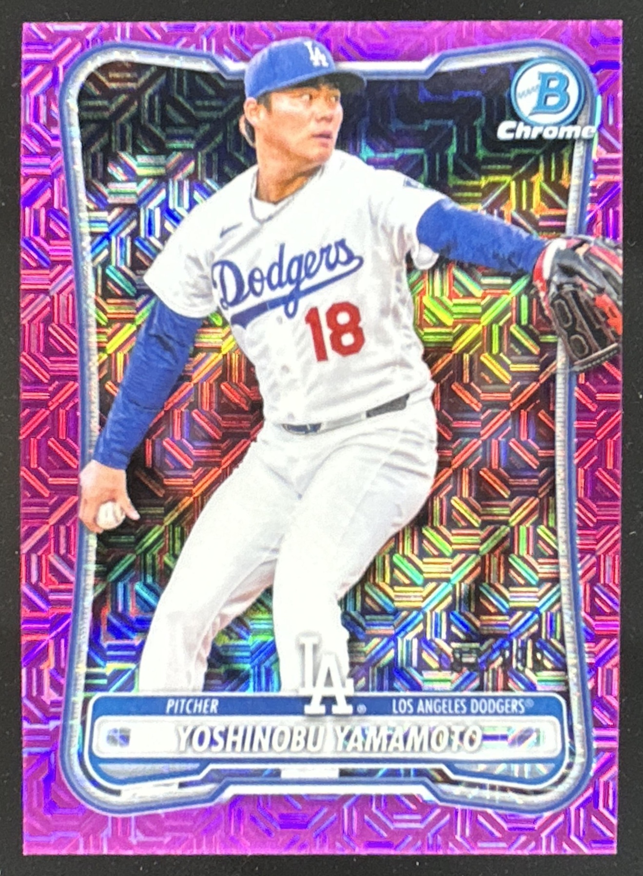 Card image for Yoshinobu Yamamoto 2026 Bowman Chrome Mega Box Pink Mojo Refractor /199