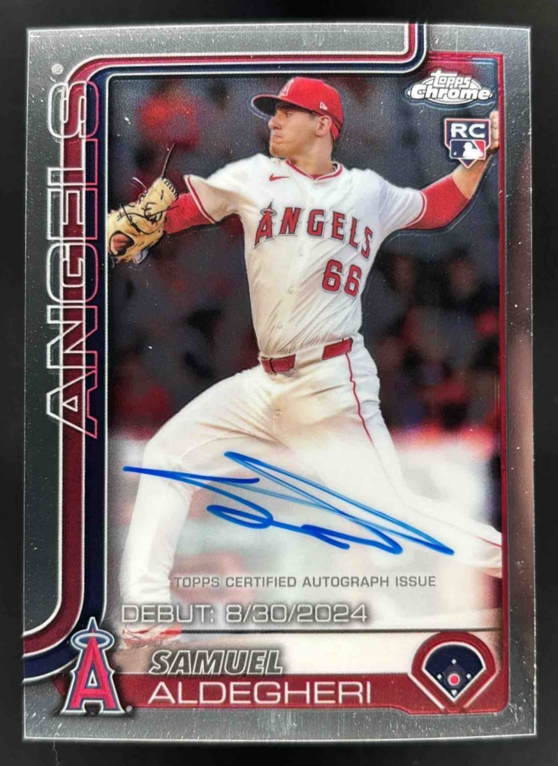 Card image for 2025 Topps Chrome Update Samuel Aldegheri Rookie Debut Auto #CRDA-SA RC Angels