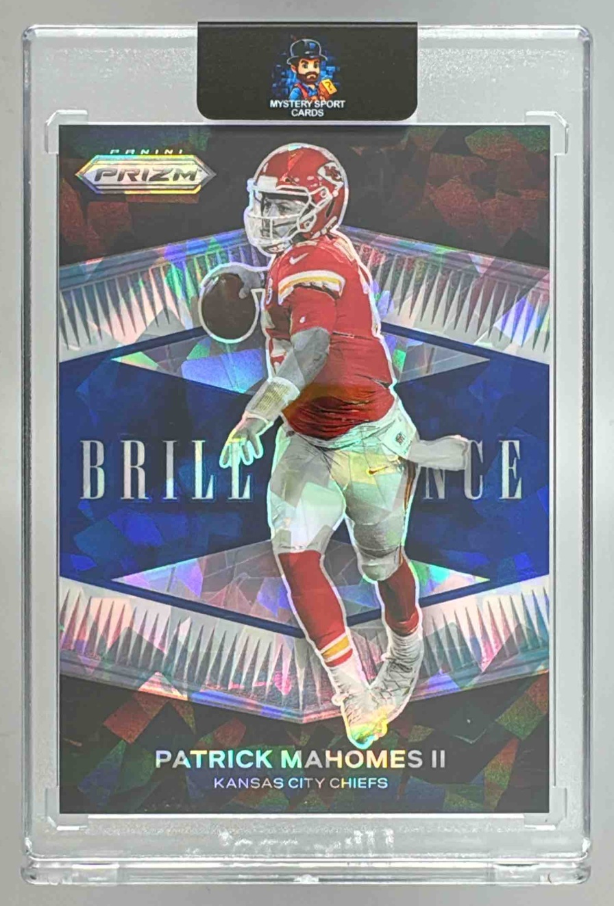 Card image for 2021 Panini Prizm Patrick Mahomes II Brilliance Prizms Blue Ice /99 #B-1 Chiefs