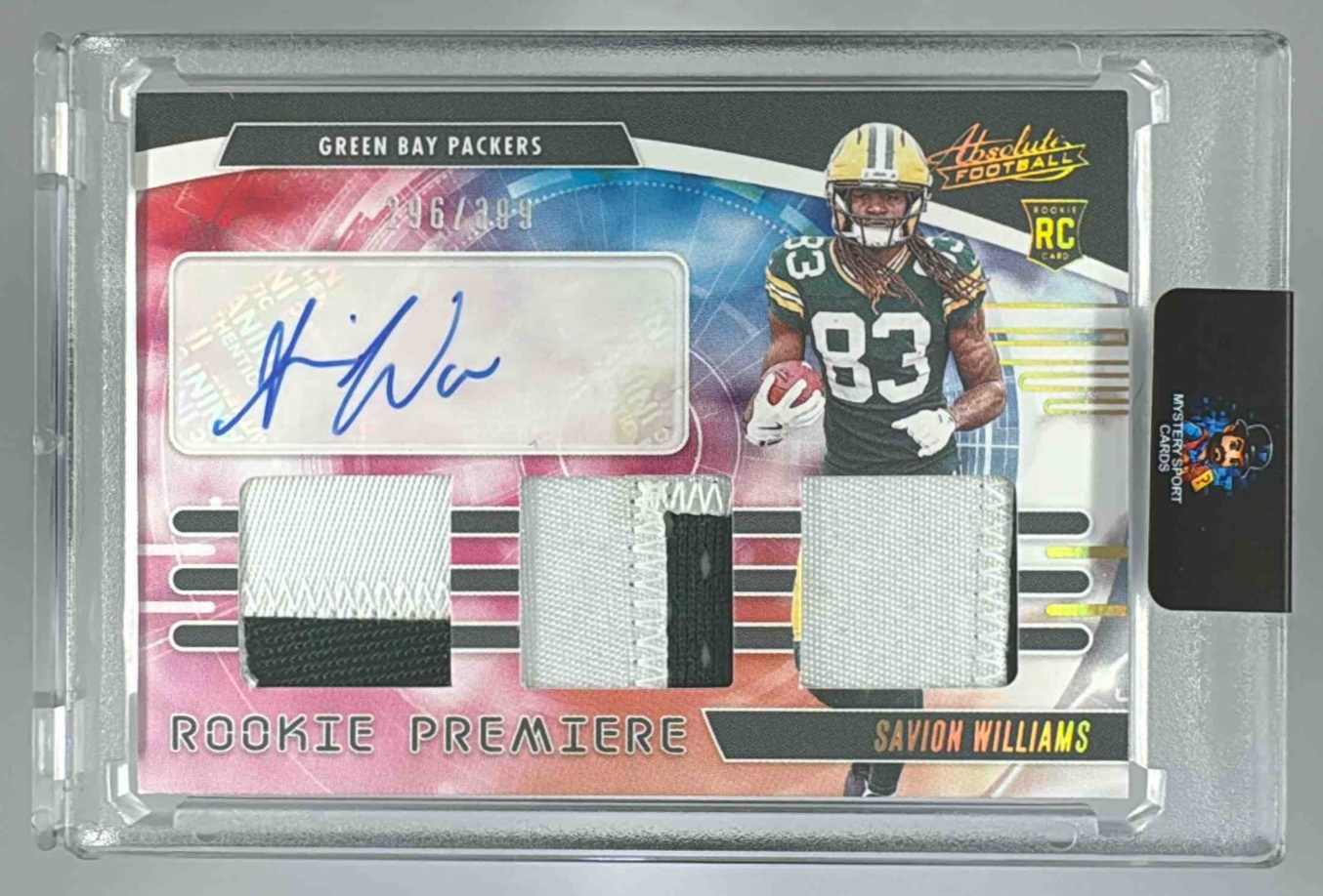 Card image for 2025 Panini Absolute Savion Williams Rookie Premiere Materials Autos /399 #RPM-SWS MEM RC Auto Packers