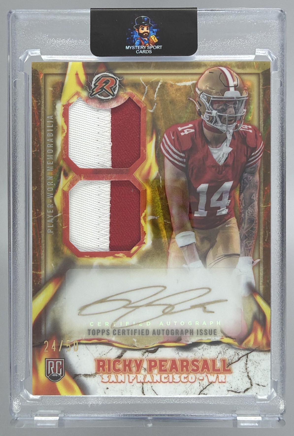 Card image for 2024 Topps Resurgence Ricky Pearsall Ignite Rookie Patch Auto Gold Power Surge /50 #IPA-RP MEM RC 49ers