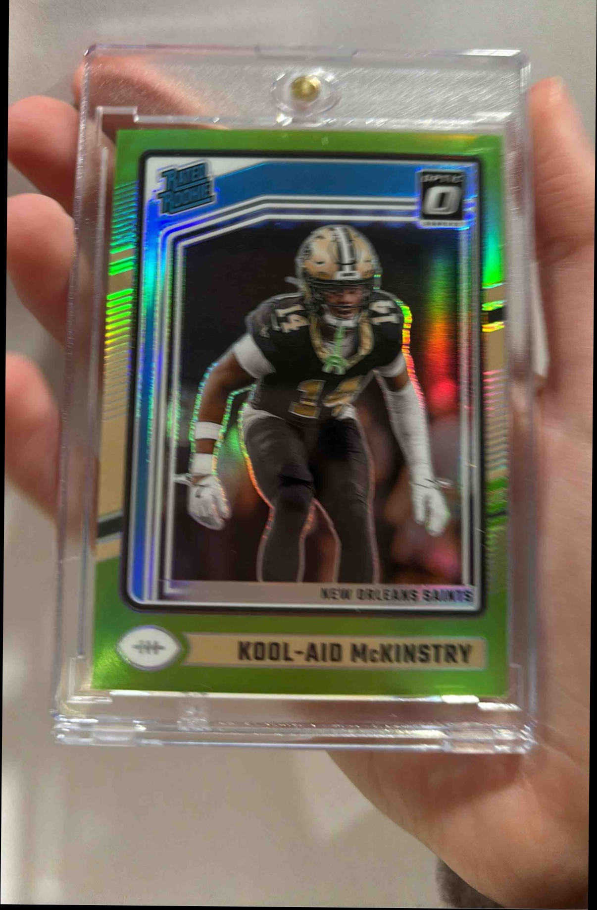 Card image for 2024 Panini Donruss Optic Kool-Aid McKinstry Lime Green /50 #264 Rated Rookie Saints