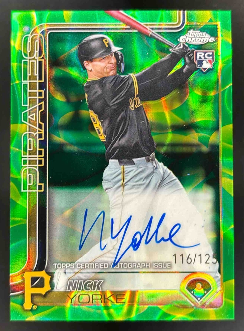 Card image for 2025 Topps Chrome Update Nick Yorke Lava Lamp Auto Green/Yellow Refractor /125