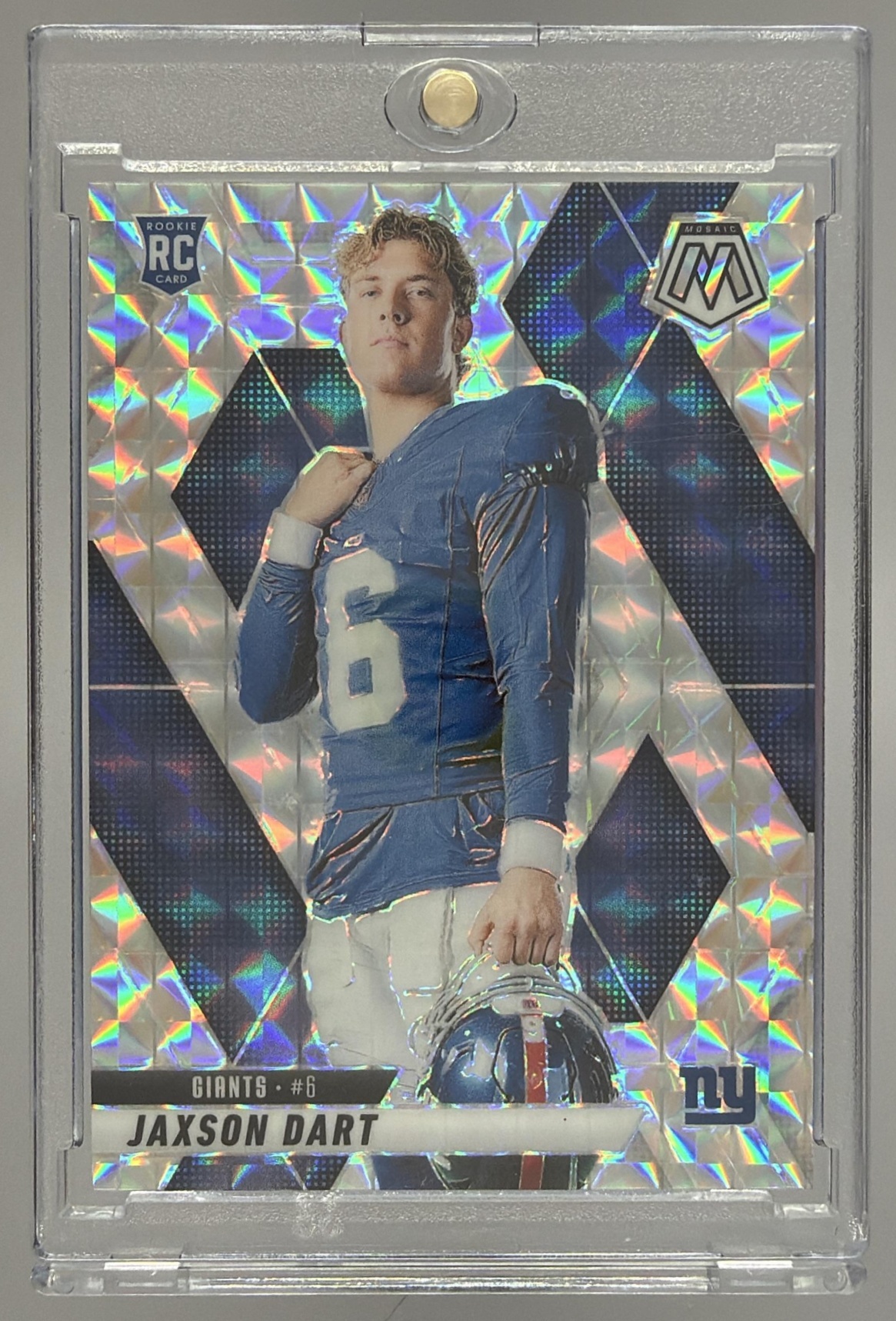 Card image for 2025 Panini Mosaic Jaxson Dart Rookie Variation Silver Prizm #288 RC Giants