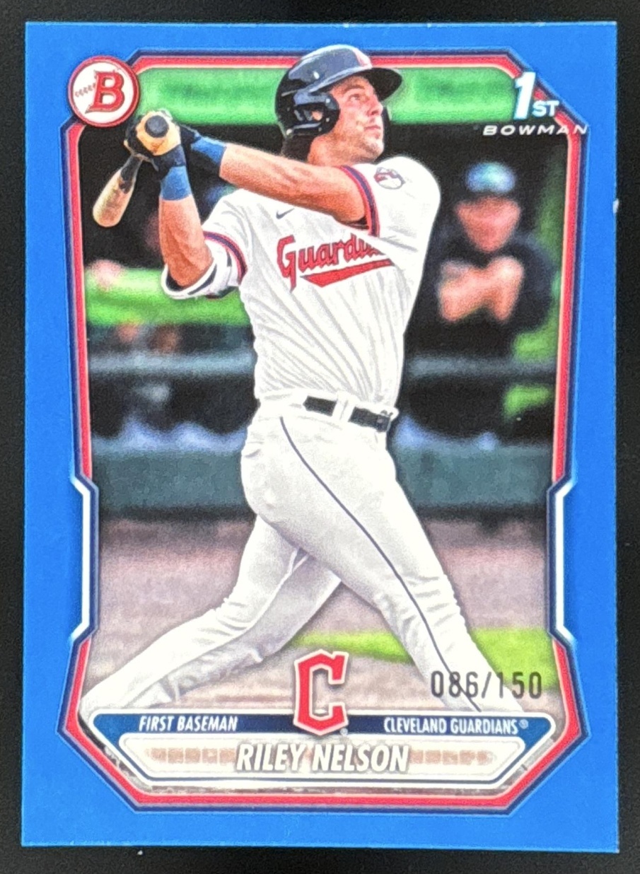 Card image for Riley Nelson 2026 Bowman Blue Border /150 Prospects Cleveland Guardians