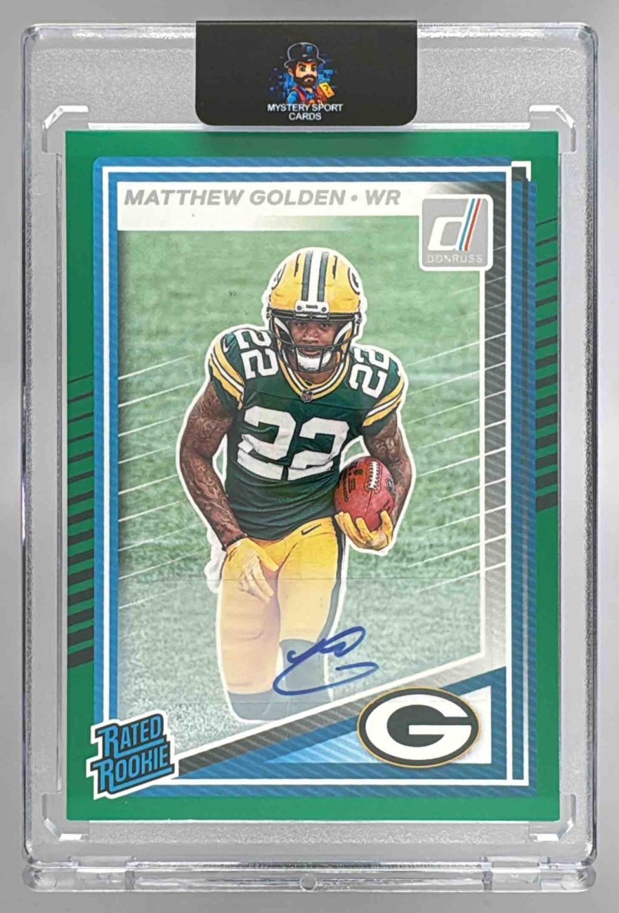 Card image for 2025 Panini Donruss Matthew Golden Rated Rookie Auto Green #311 RC Packers