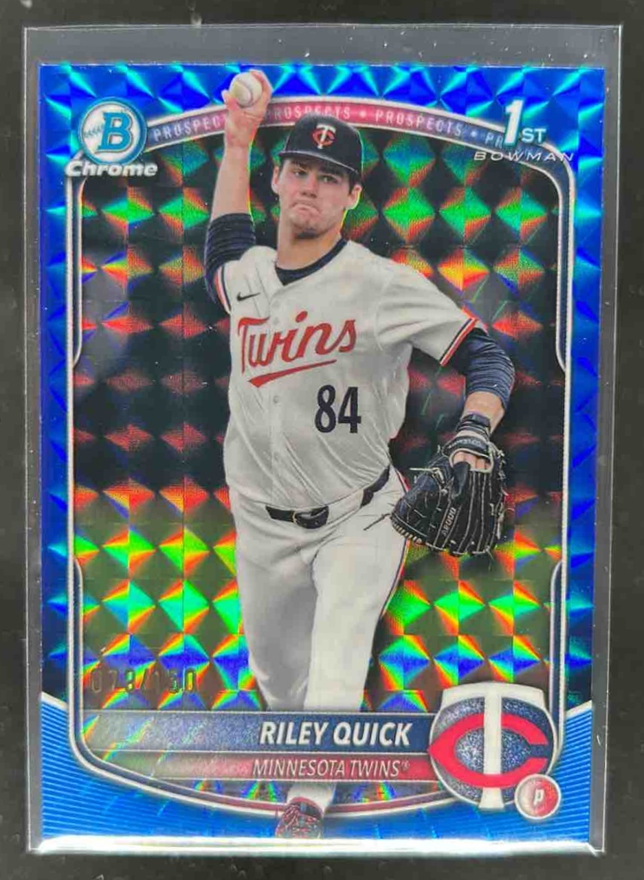 Card image for Riley Quick 2025 Bowman Draft Chrome Blue Geometric Refractor /150