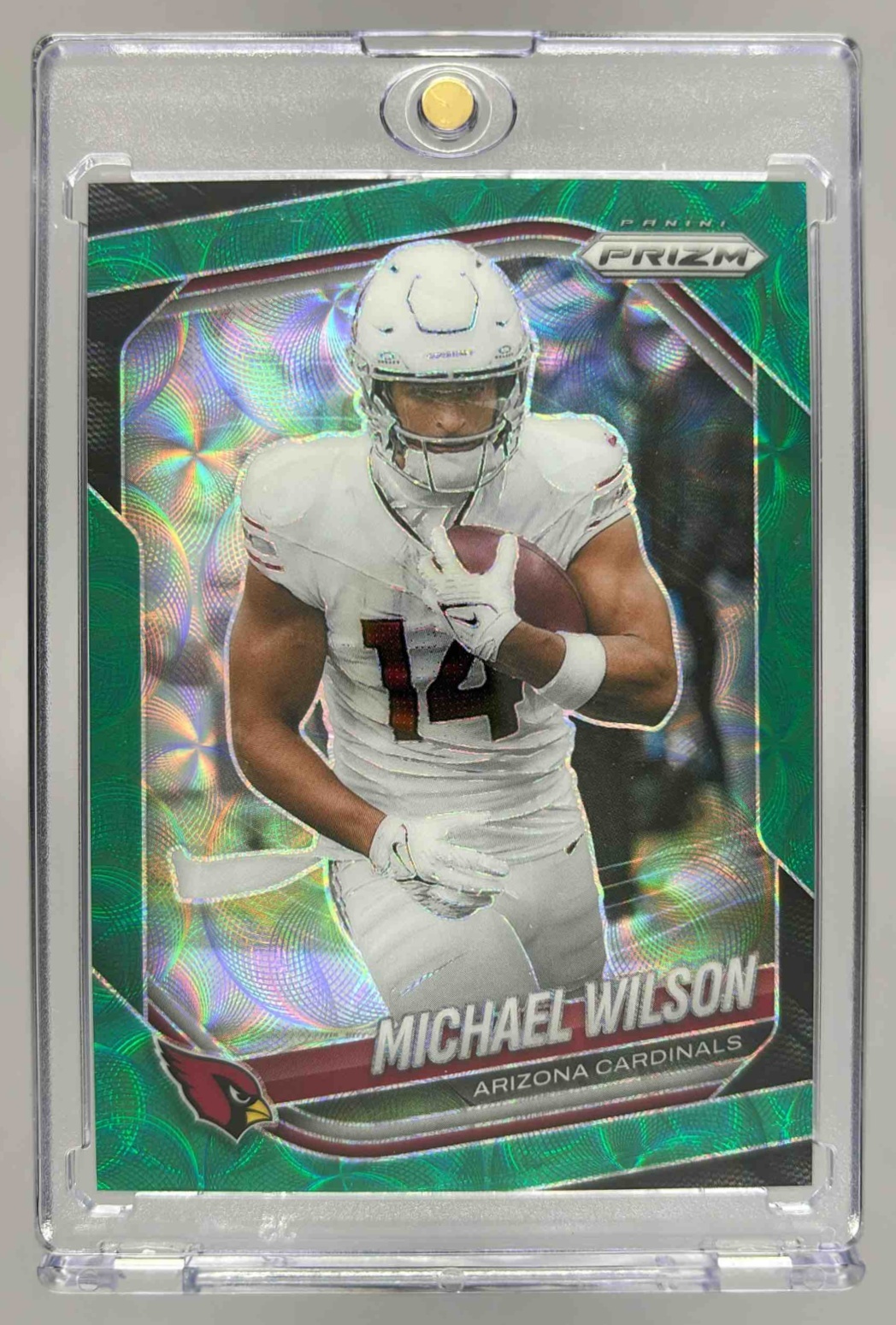 Card image for 2025 Panini Football Prizm Michael Wilson Green Scope /75 #145 Arizona Cardinals