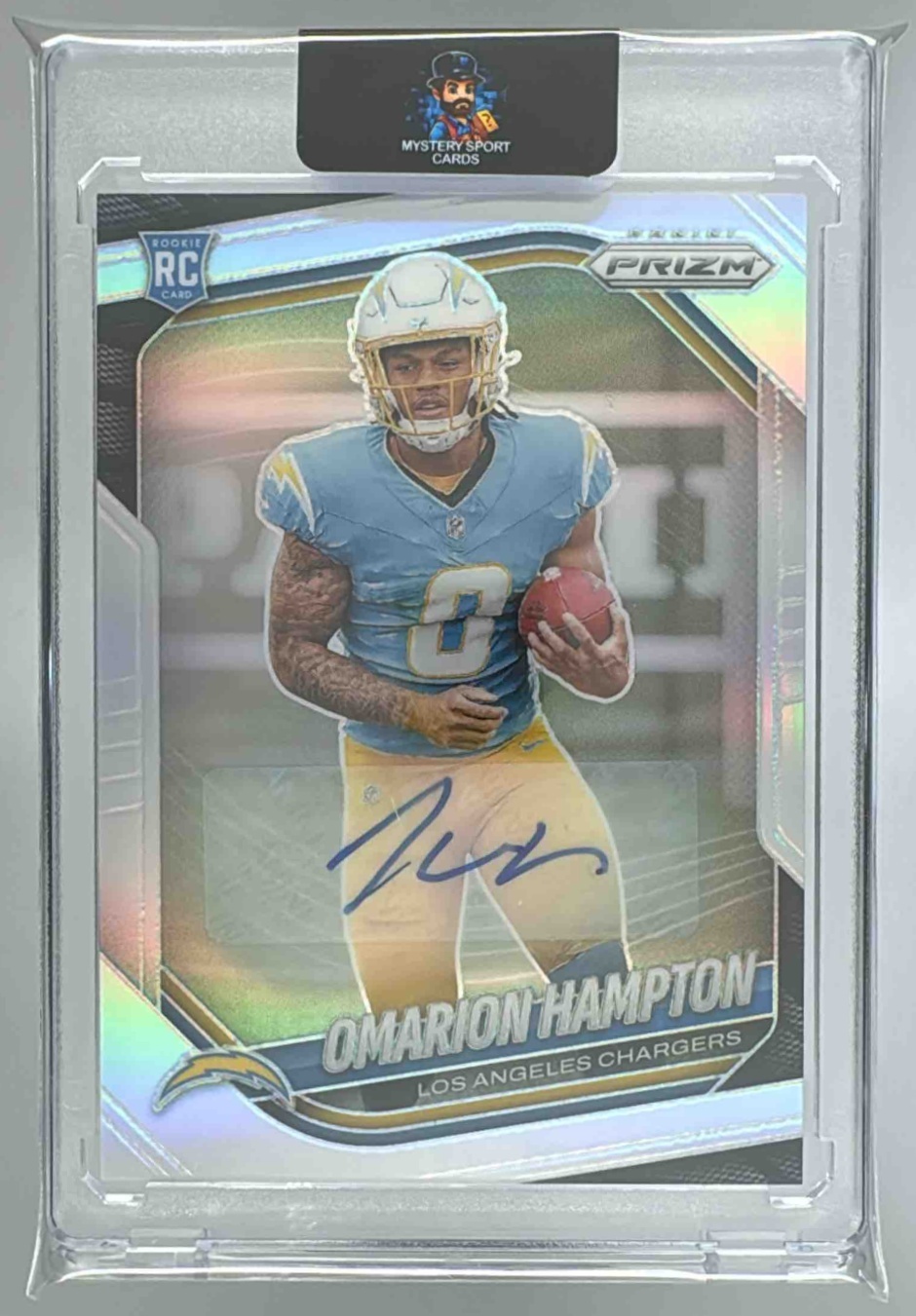 Card image for 2025 Panini Prizm Omarion Hampton Rookie Auto Silver #355 RC Chargers
