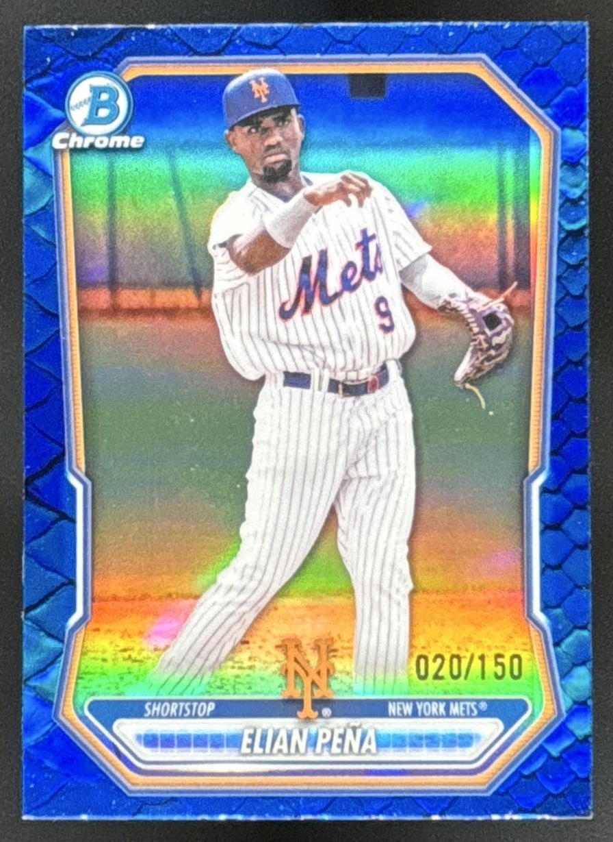 Card image for 2026 Bowman Elian Pena Chrome Prospects Reptilian Blue Refractor /150