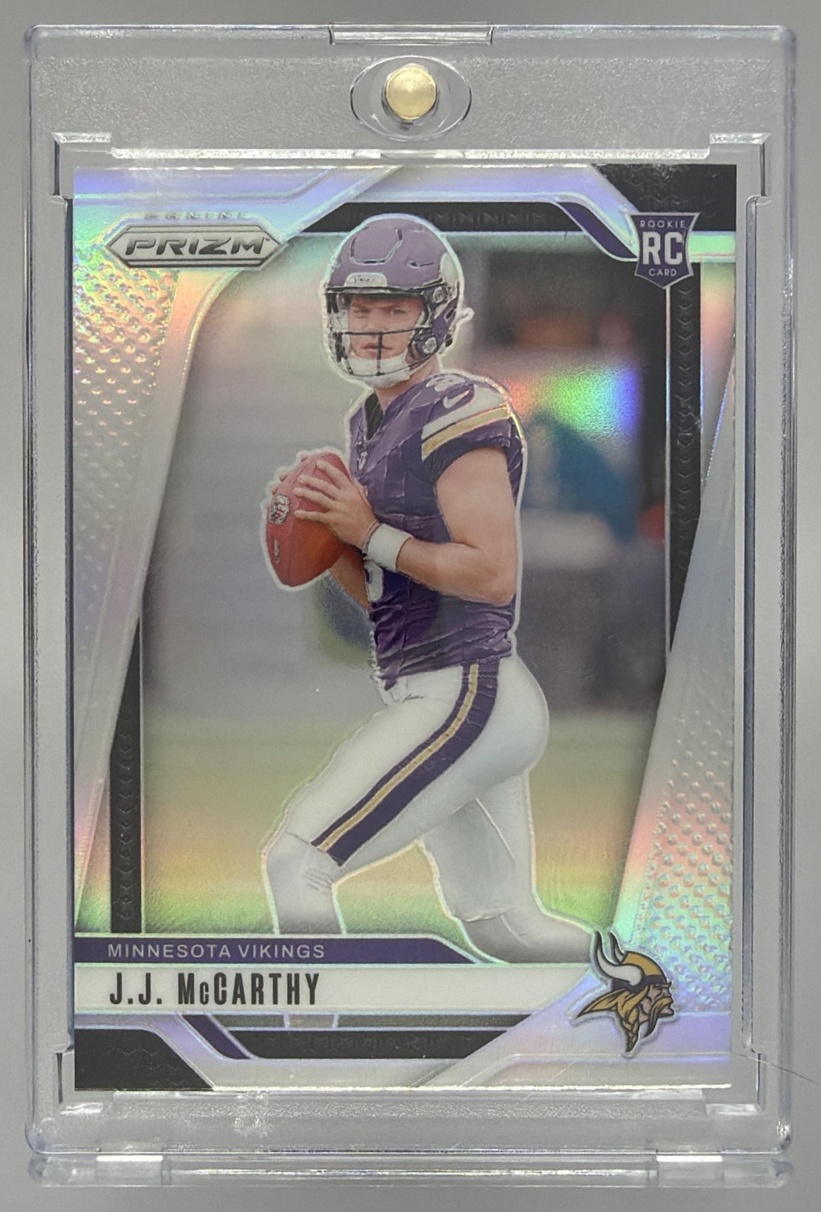 Card image for 2024 Panini Football Prizm J.J. McCarthy Silver #400 RC Minnesota Vikings