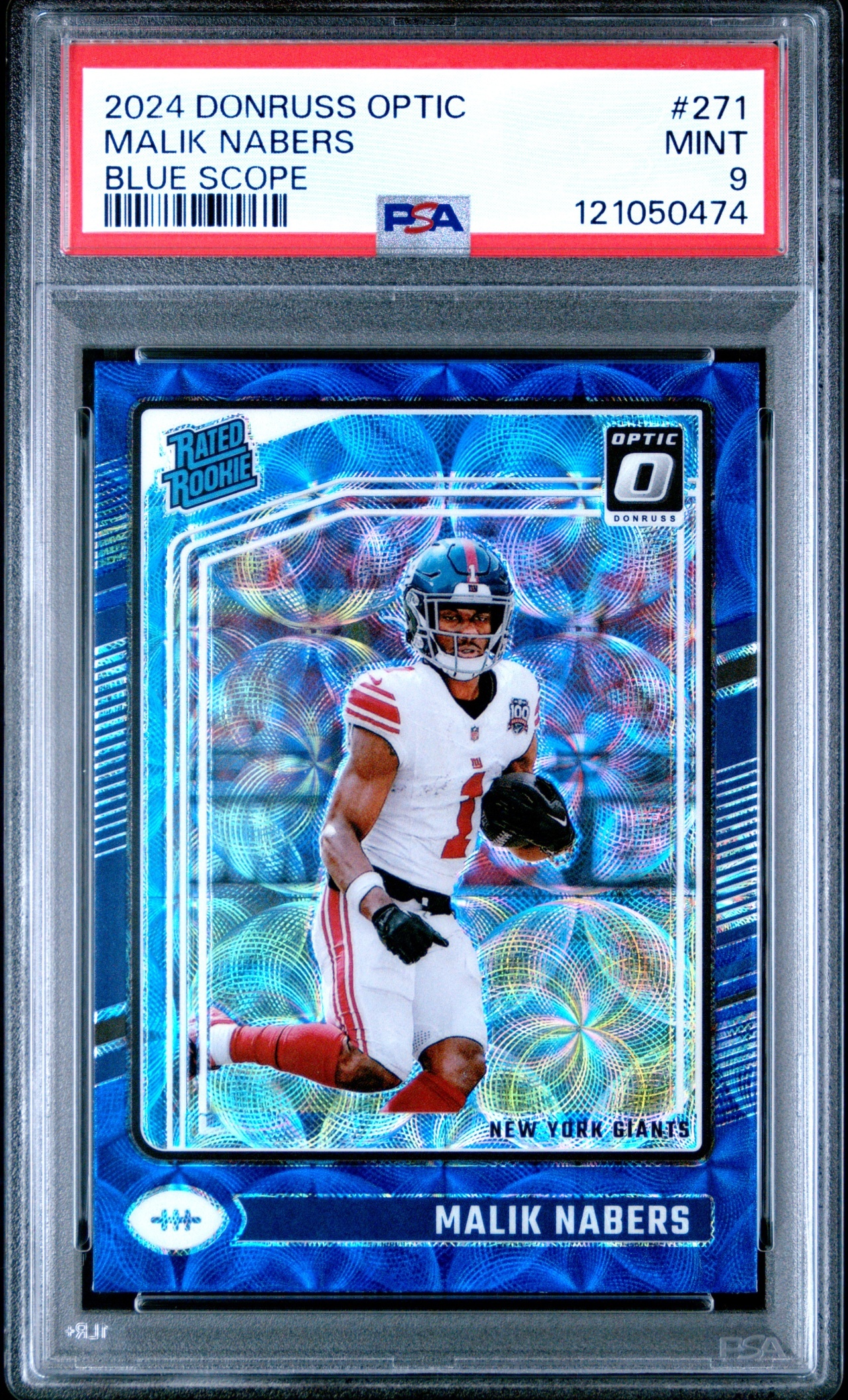 Card image for 2024 Panini Donruss Optic Malik Nabers Blue Scope #271 Rated Rookie Giants