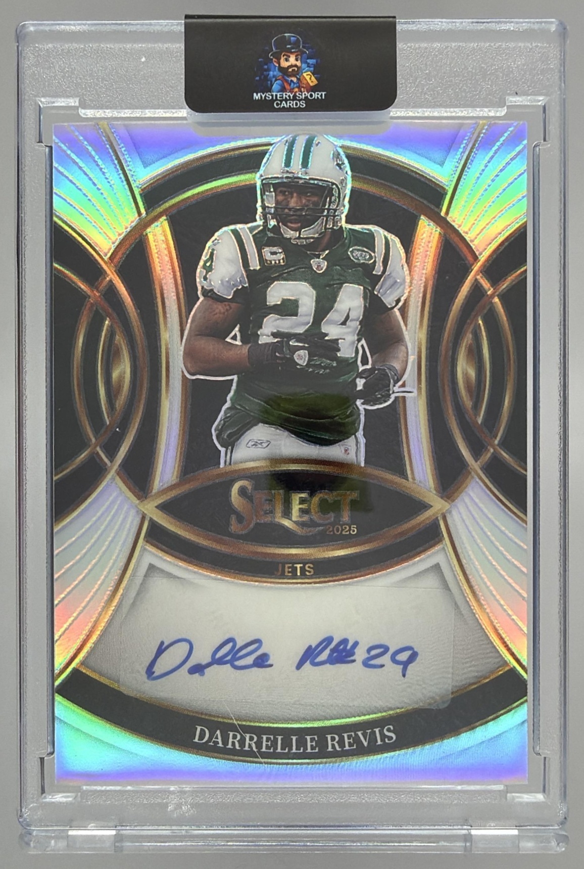 Card image for 2025 Panini Select Darrelle Revis Signatures Silver Prizm #SP-DRS Auto Jets