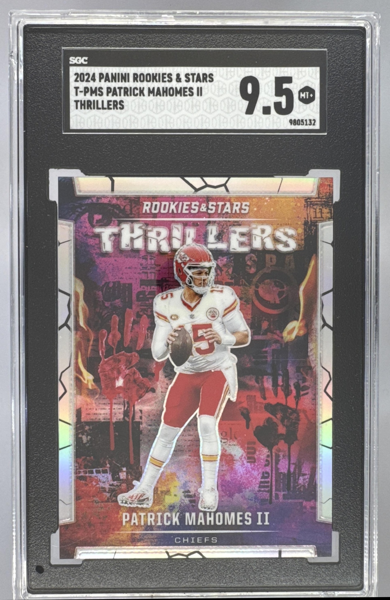 Card image for 2024 Panini Rookies & Stars Patrick Mahomes II Thrillers Silver #T-PMS Chiefs