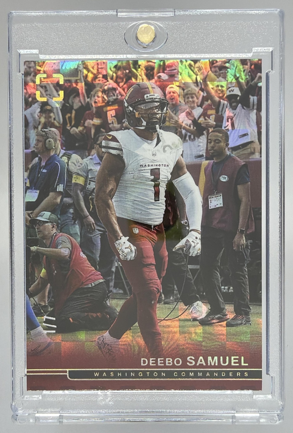 Card image for 2025 Panini PhotoGenic Deebo Samuel Maroon FOTL /7 #22 Commanders