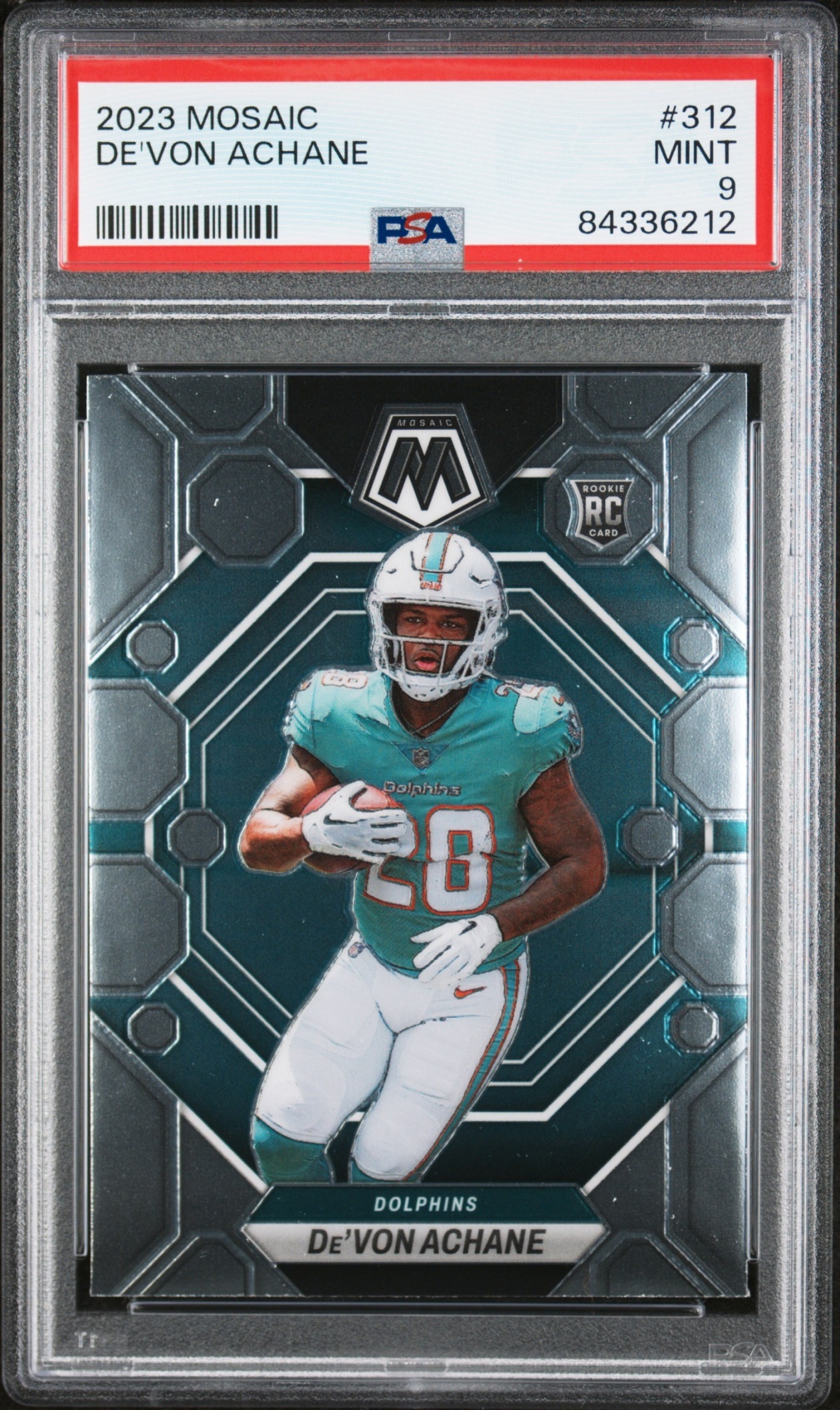 Card image for 2023 Panini Football Mosaic De'Von Achane Mosaic #312 RC Miami Dolphins