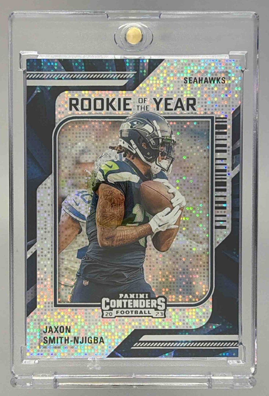Card image for 2023 Panini Contenders Jaxon Smith-Njigba Rookie of the Year #12 RC Seahawks