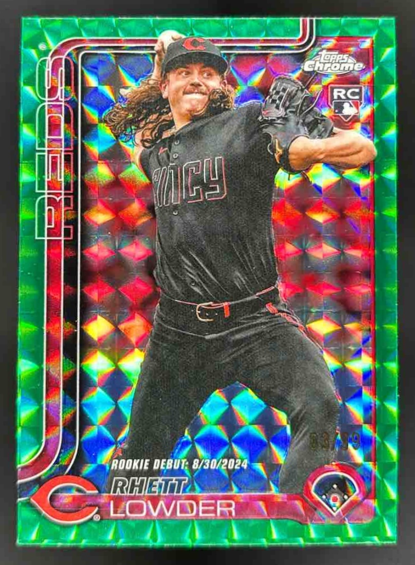 Card image for 2025 Topps Chrome Update Rhett Lowder Green Geometric Refractor /99 RC