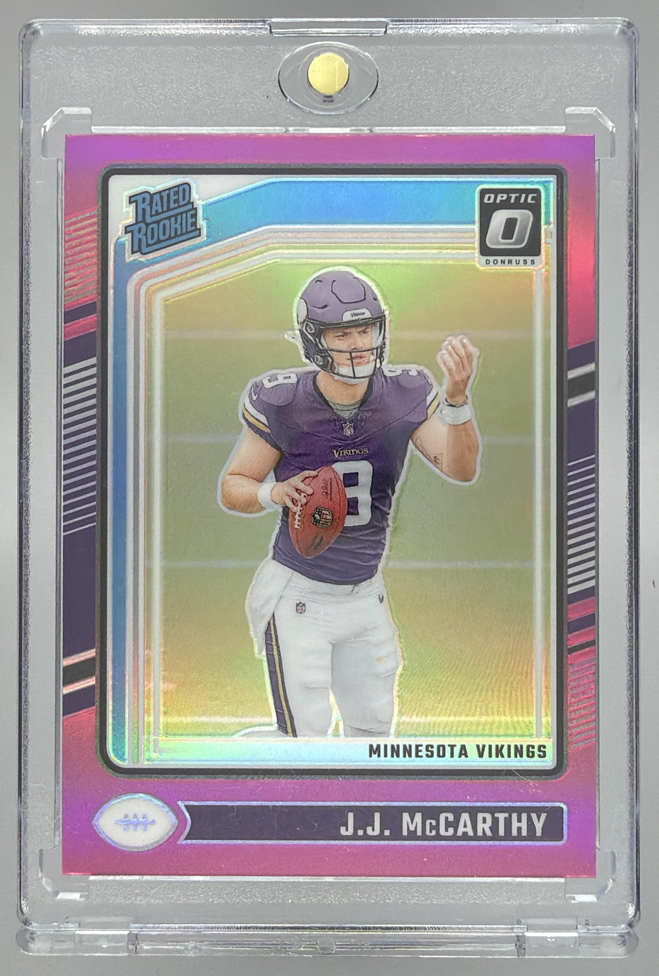 Card image for 2024 Panini Donruss Optic J.J. McCarthy Pink #235 Rated Rookie Vikings