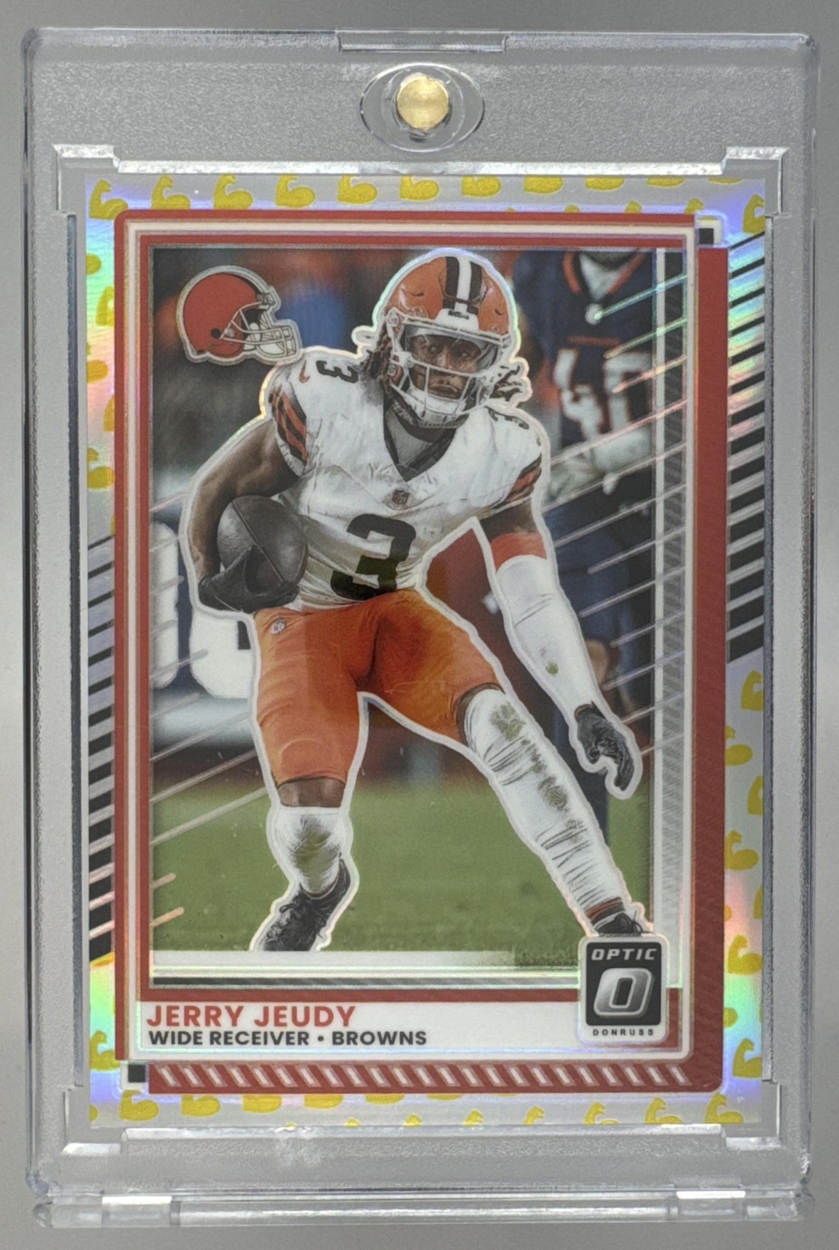Card image for 2025 Panini Donruss Optic Jerry Jeudy Flex Prizm /199 #127 Browns