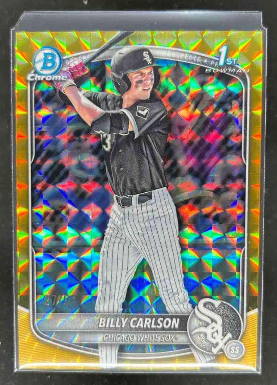 Card image for Billy Carlson 2025 Bowman Draft Chrome Gold Geometric Refractor /50