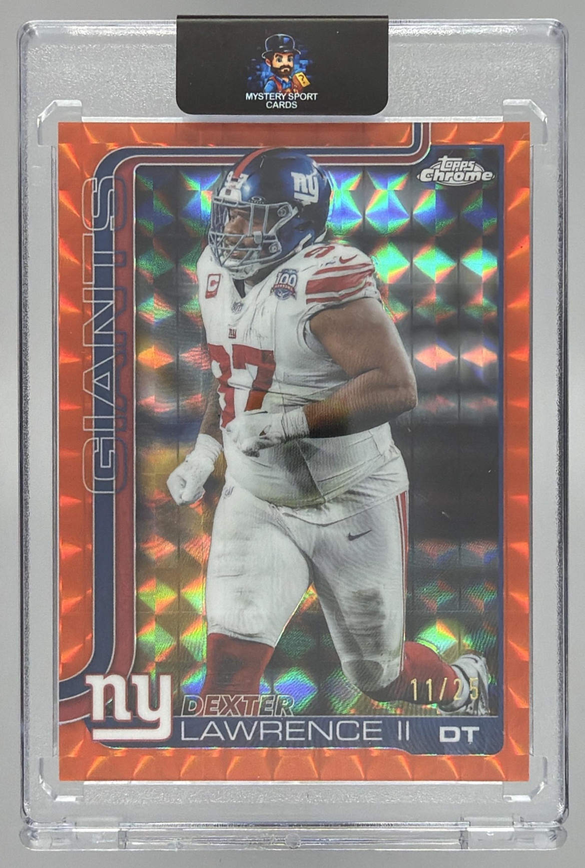 Card image for 2025 Topps Chrome Dexter Lawrence II Orange Geometric Refractor /25 #230 Giants