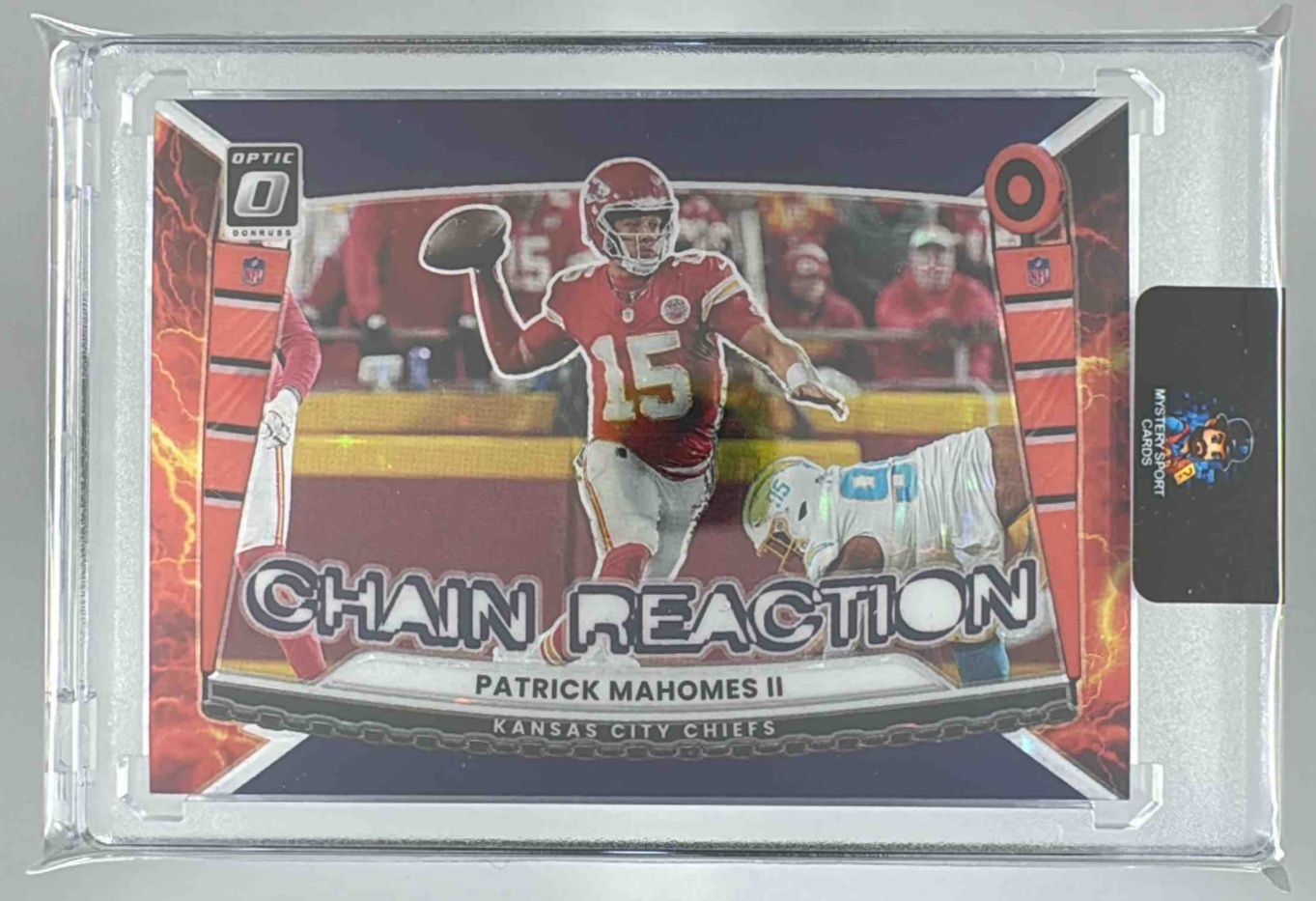 Card image for 2025 Panini Donruss Optic Patrick Mahomes II Chain Reaction Purple Stars Prizm /25 #4 Chiefs