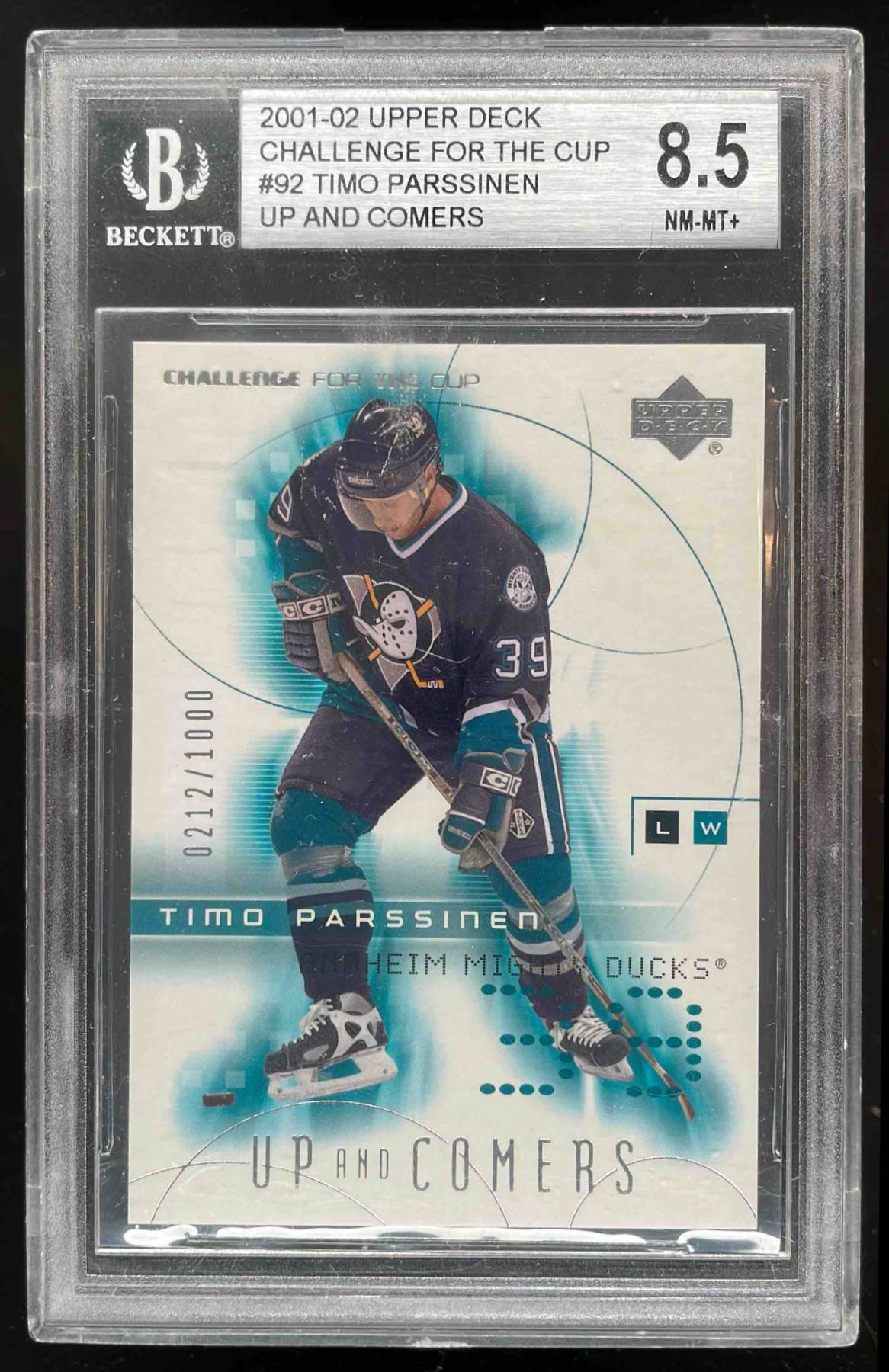 Card image for 2001-02 UPPER DECK CHALLENGE FOR THE CUP TIMO PARSSINEN /1000 #92 RC BGS 8.5