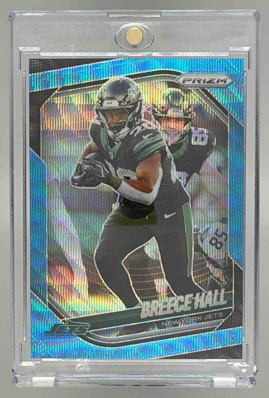 Card image for 2025 Panini Football Prizm Breece Hall Blue Wave /230 #50 New York Jets
