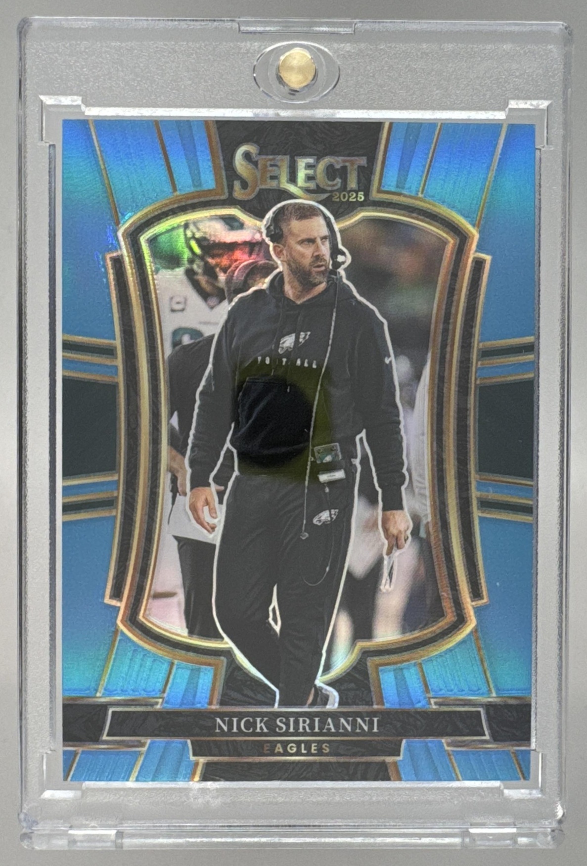 Card image for 2025 Panini Select Nick Sirianni Premier Level Light Blue Prizm /99 #192 Eagles
