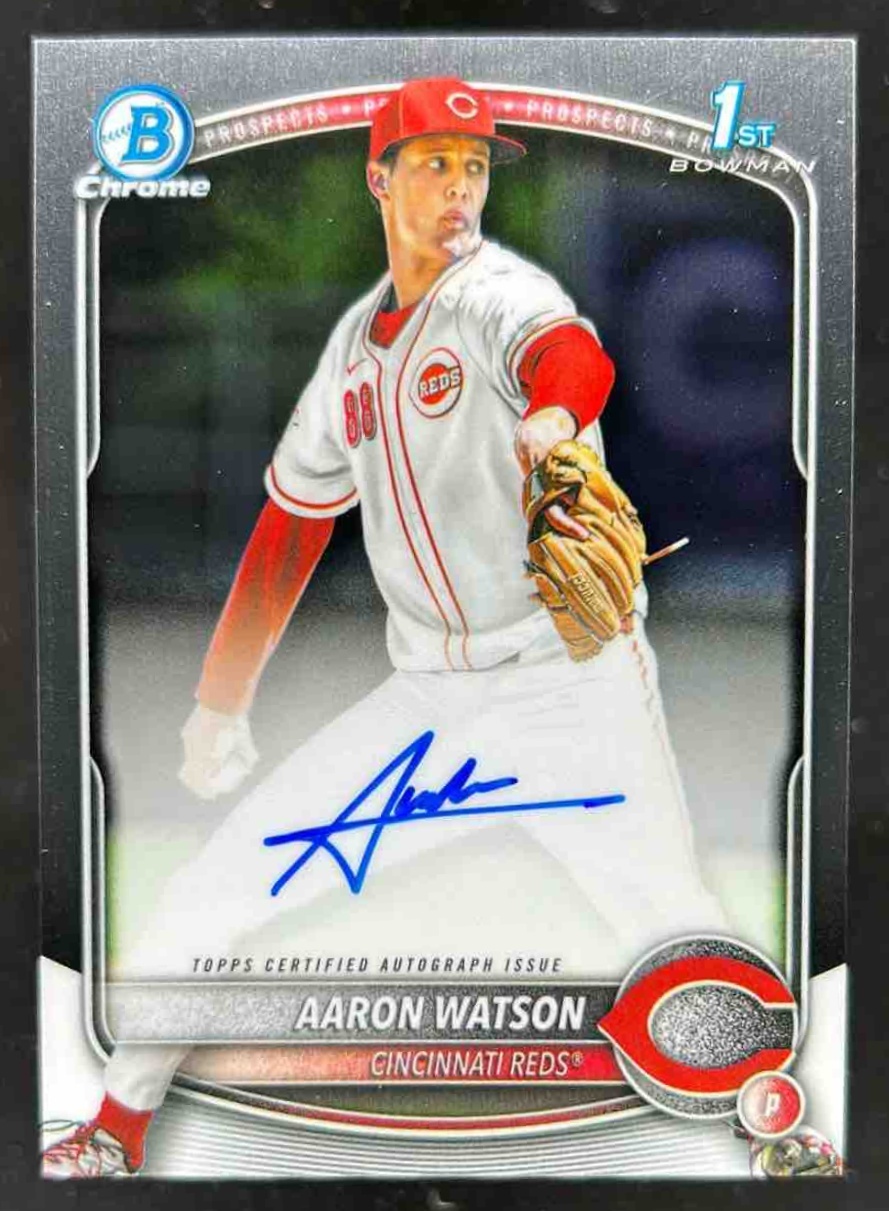 Card image for Aaron Watson 2025 Bowman Baseball Draft Chrome Auto 1st Prospect Cincinnati Reds