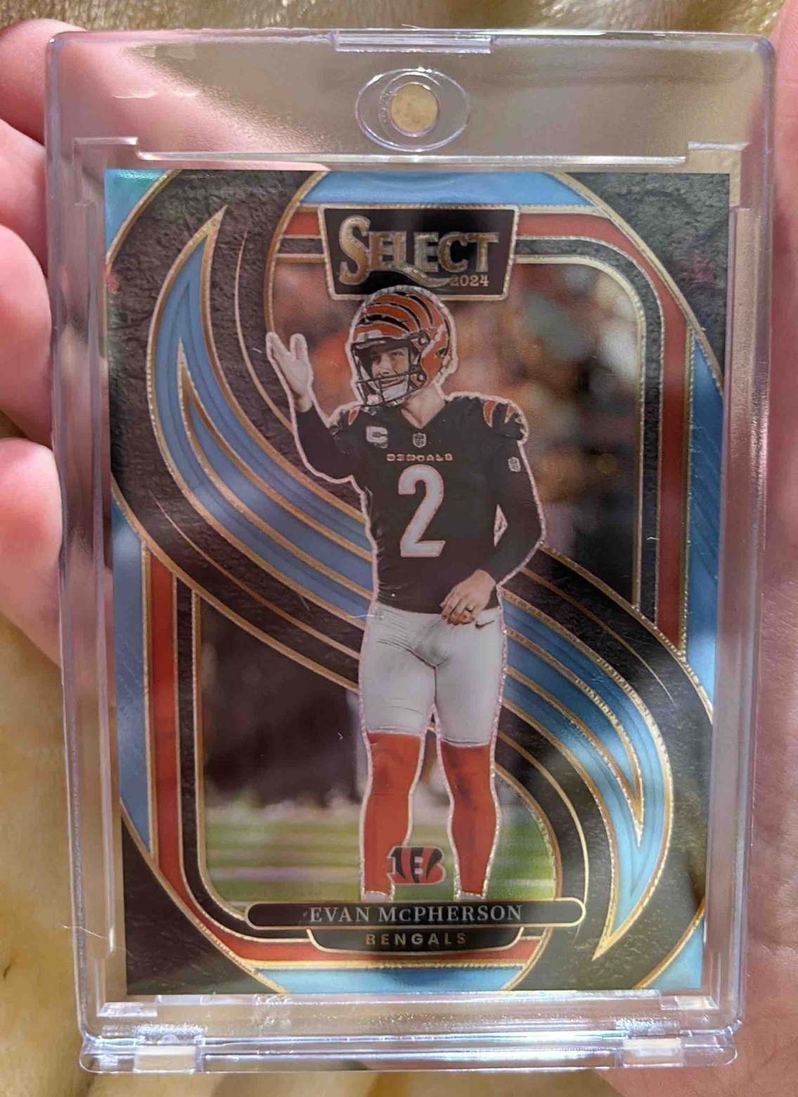 Card image for 2024 Panini Select Evan McPherson Premier Light Blue Prizm /99 #156 Bengals