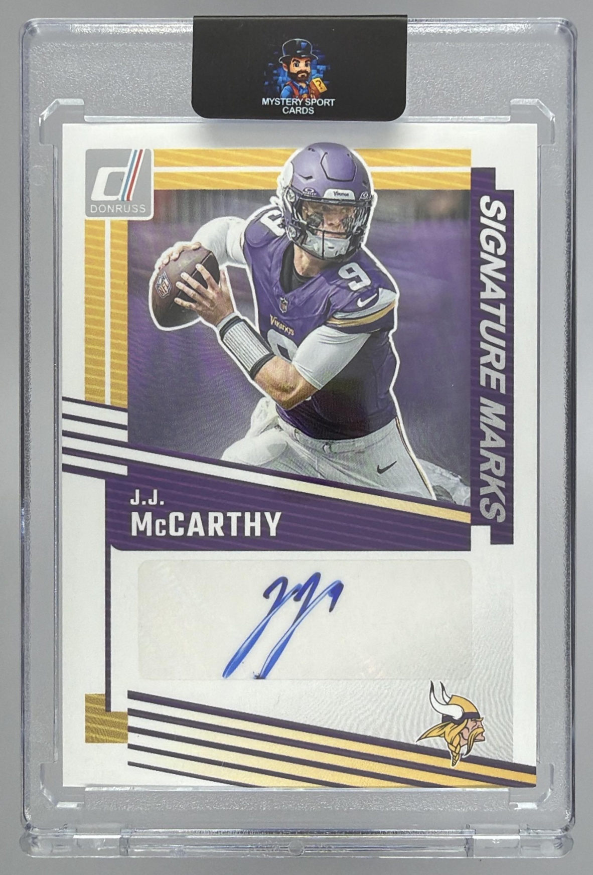 Card image for 2025 Panini Donruss J.J. McCarthy Signature Marks #SM-JMY Auto Vikings