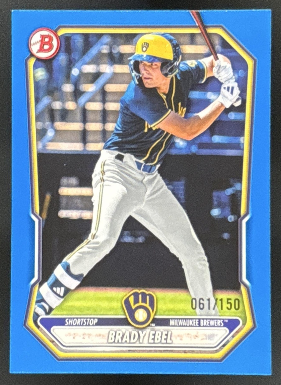 Card image for Brady Ebel 2026 Bowman Blue Border /150 Prospects Milwaukee Brewers