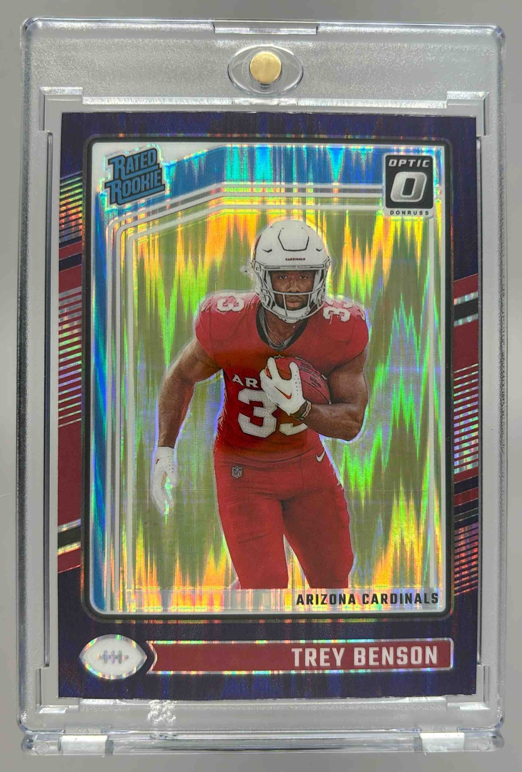 Card image for 2024 Panini Donruss Optic Trey Benson Purple Shock #293 Rated Rookie Cardinals
