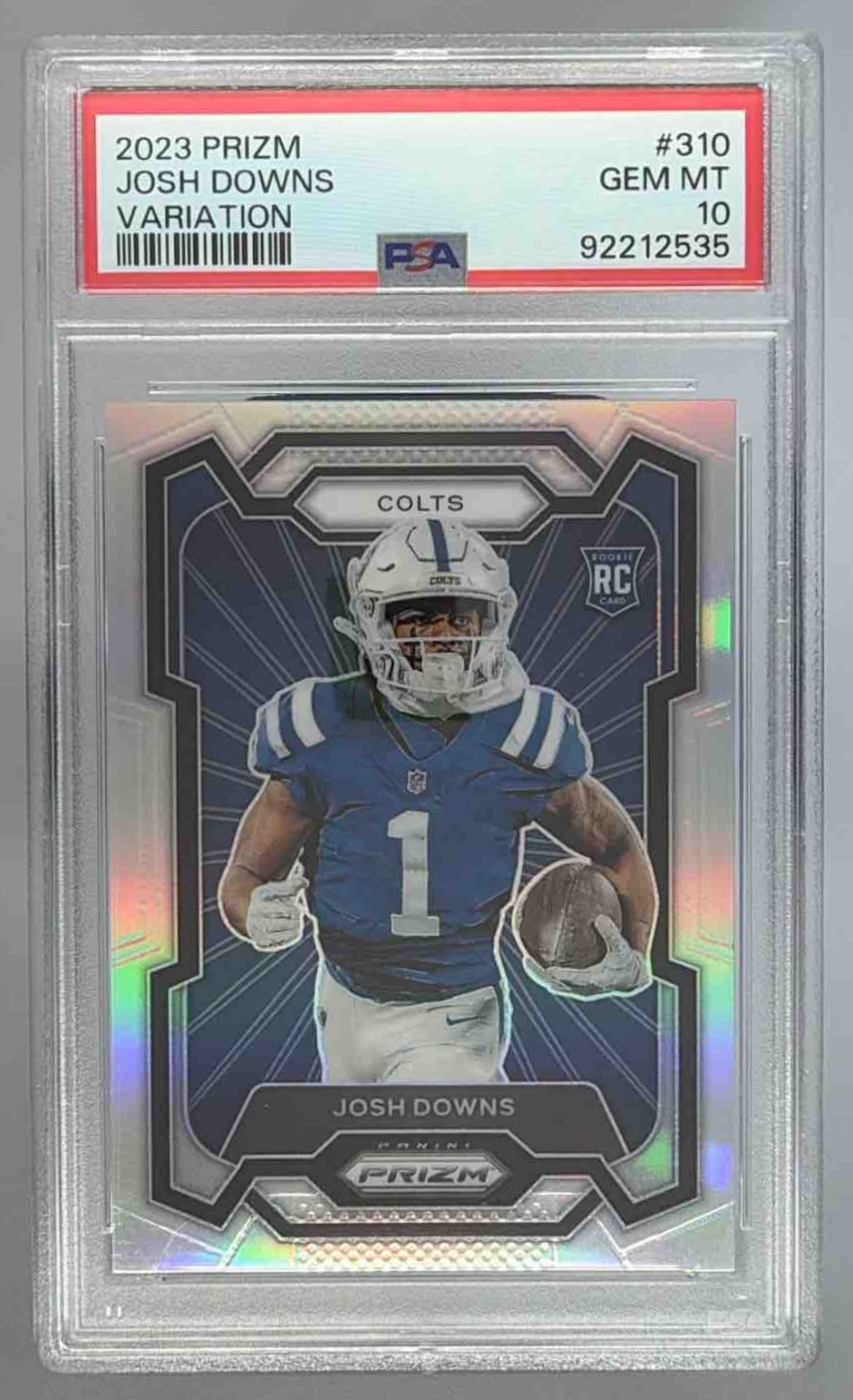 Card image for 2023 Panini Prizm Josh Downs Rookie Variations Prizms Gold /10 #310 RC Colts