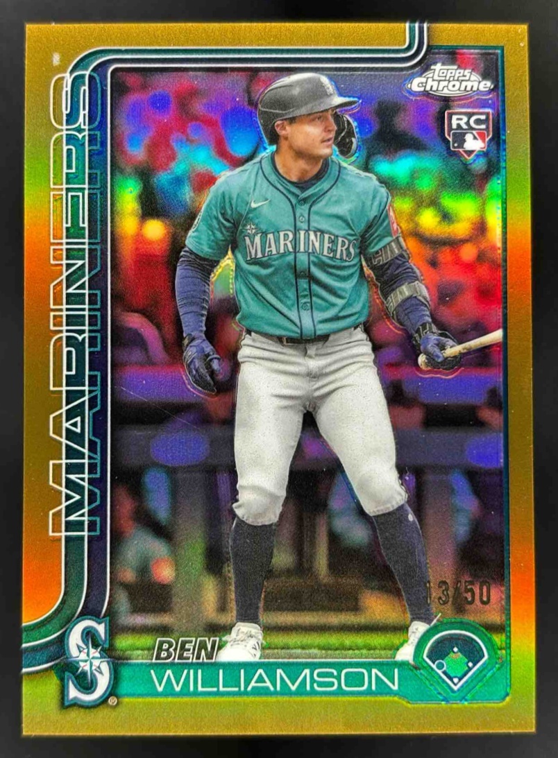 Card image for 2025 Topps Chrome Update Ben Williamson Gold Refractor /50 #USC168 RC Mariners