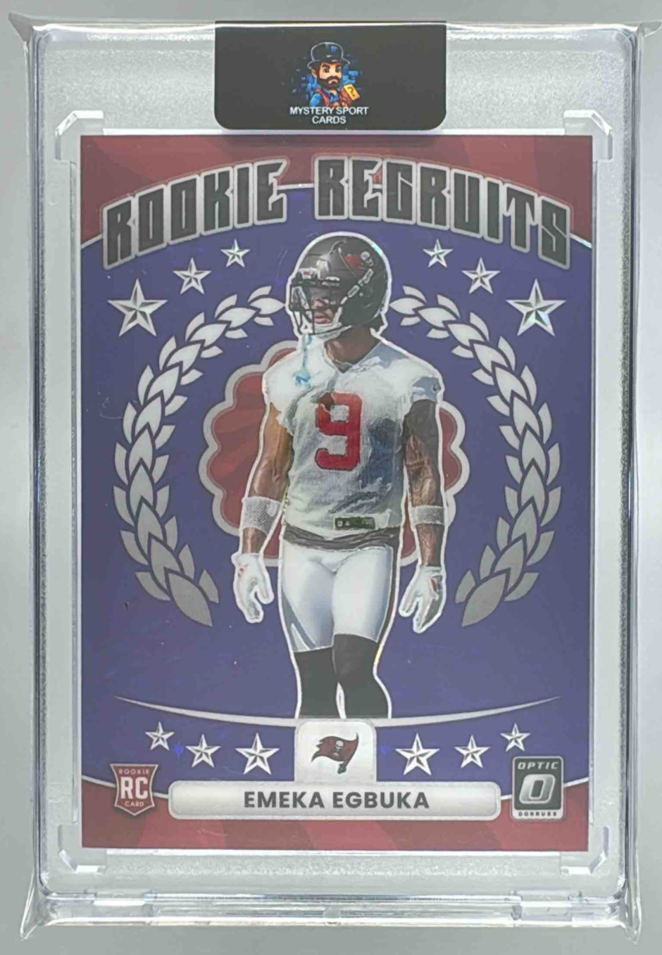 Card image for 2025 Panini Donruss Optic Emeka Egbuka Rookie Recruits Purple Stars Prizm /25 #5 RC Buccaneers