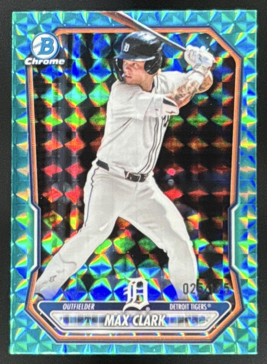 Card image for 2026 Bowman Max Clark Chrome Prospects Aqua Geometric Refractor /125